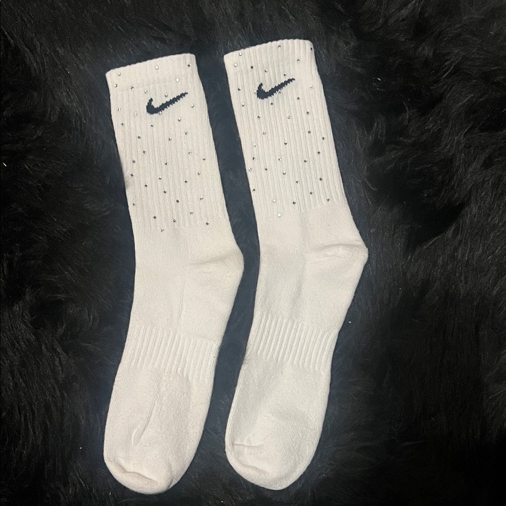 Bedazzled Nike White Crew Socks with Crystal Rhinestones - Women - Picture 2 of 3